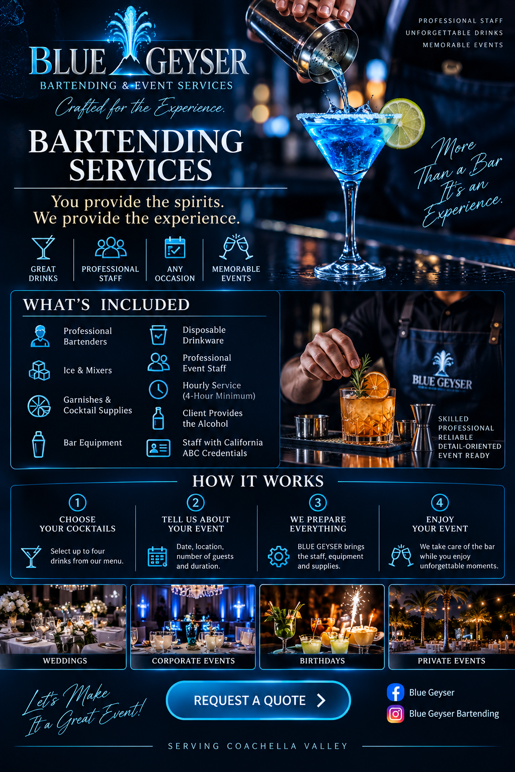 BLUE GEYSER bartending services